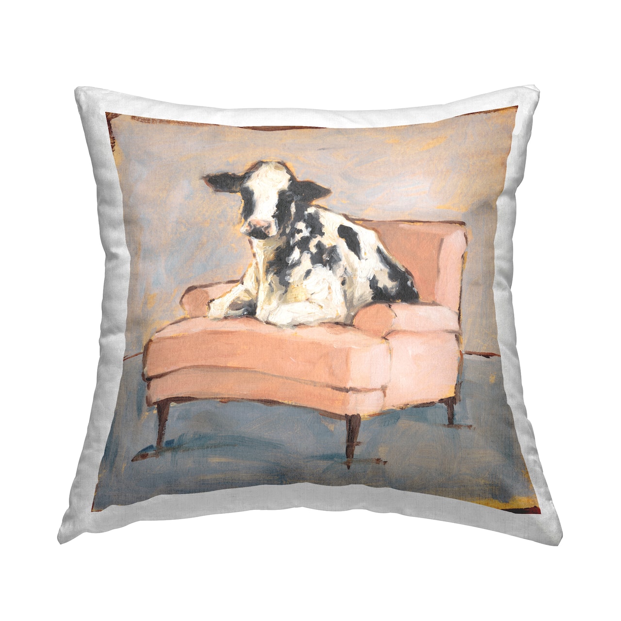 Stupell Industries Sweet Dairy Cow on a Peach Farm Chair Throw Pillow 18" x 18"
